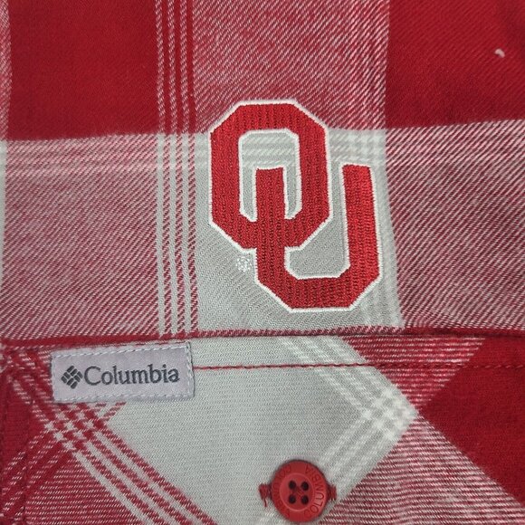 Columbia Oklahoma Sooners Crimson and Cream Flannel  Shirt Men's Sz Large - Picture 2 of 7